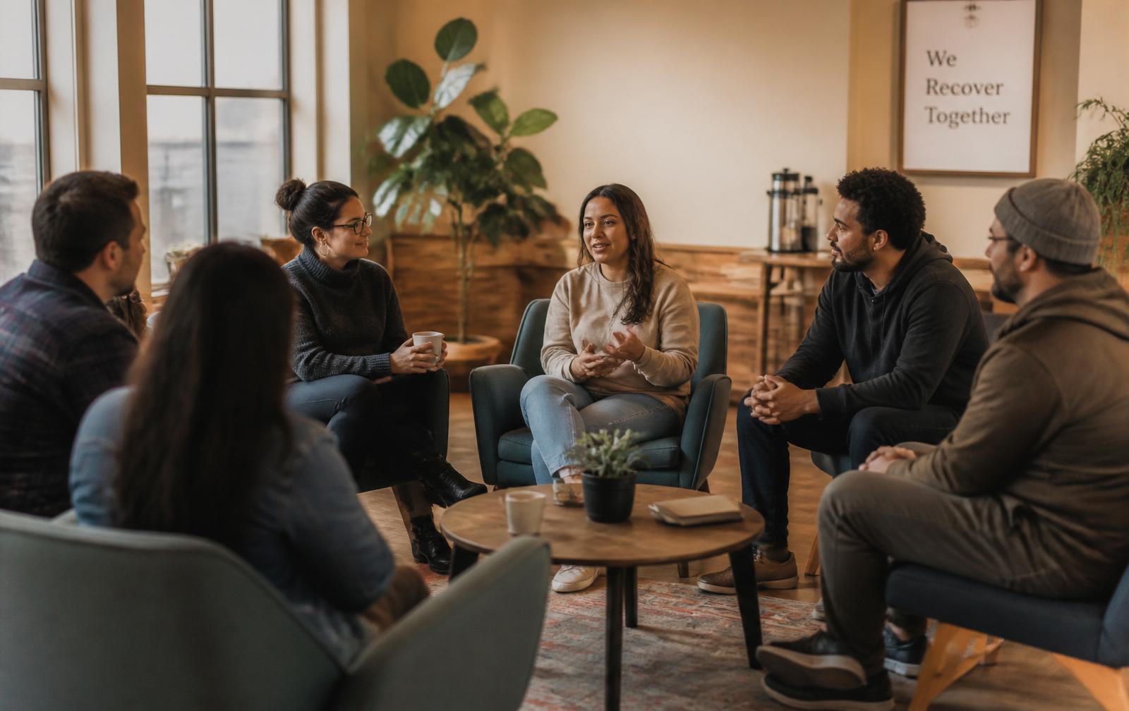 A peer recovery group in conversation at the NorthBound CRC